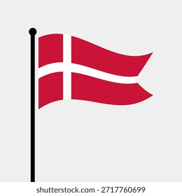 Bandera aislada de la Ilustración vectorial del Reino de Dinamarca. Aleteo de la bandera de Dinamarca. Bandera del asta de la bandera de Dinamarca.