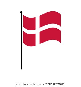 Isolated flag of The Kingdom of Denmark vector illustration. Fluttering Denmark flag. Denmark flagpole flag.
