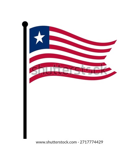 Isolated flag of Liberia vector illustration. Fluttering Liberia flag. Liberia flagpole flag.
