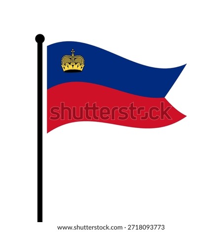 Isolated flag of Liechtenstein vector illustration. Fluttering Liechtenstein flag. Liechtenstein flagpole flag.