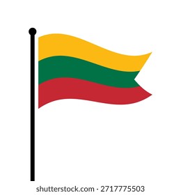 Ilustração isolada do vetor da bandeira da Lituânia. Bandeira da Lituânia esvoaçante. Bandeira da República da Lituânia.