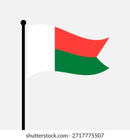 Ilustração isolada do vetor da bandeira de Madagascar. Bandeira de Madagascar esvoaçante. Bandeira da República de Madagascar.