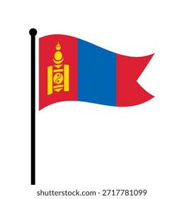 Bandera aislada de la Ilustración vectorial de Mongolia. Bandera de Mongolia ondeante. Bandera de asta de bandera de Mongolia.