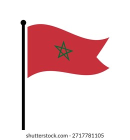 Bandera aislada de la Ilustración vectorial de Marruecos. Aleteo de la bandera de Marruecos. Bandera del asta del Reino de Marruecos.