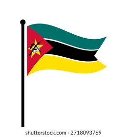 Ilustração isolada da bandeira de Moçambique. Bandeira de Moçambique esvoaçante. Bandeira de Moçambique.