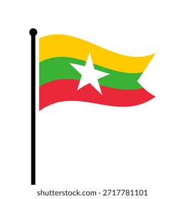 Bandeira isolada da ilustração vetorial de Myanmar. Bandeira de Mianmar esvoaçante. Bandeira da União de Mianmar.