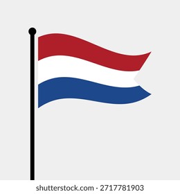 Bandera aislada de la Ilustración vectorial de los Países Bajos. Aleteo de la bandera de Holanda. Bandera de asta de bandera de los Países Bajos.