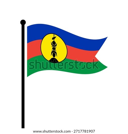 Isolated flag of New Caledonia vector illustration. Fluttering New Caledonia flag. French New Caledonia flagpole flag.