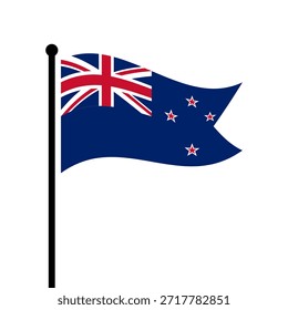 Isolated flag of New Zealand vector illustration. Fluttering New Zealand flag. New Zealand flagpole flag.