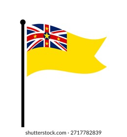Bandera aislada de la Ilustración vectorial Niue. Bandera de Niue revoloteando. Bandera de asta de bandera de la isla Niue.