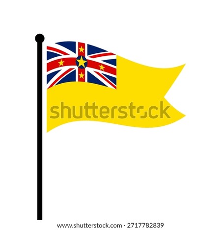 Isolated flag of Niue vector illustration. Fluttering Niue flag. Niue Island flagpole flag.