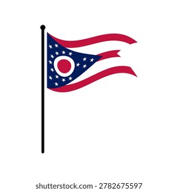 Isolated flag of Ohio us state vector illustration. Fluttering State of Ohio flag. Ohio America flagpole flag.