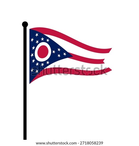Isolated flag of Ohio us state vector illustration. Fluttering State of Ohio flag. Ohio America flagpole flag.