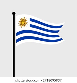 Isolierte Flagge der Orientischen Republik Uruguay, Vektorgrafik. Flatternde Uruguay-Flagge. Uruguay-Fahnenmast.