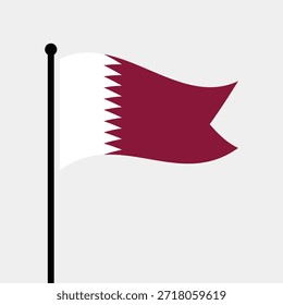 Isolated flag of Qatar vector illustration. Fluttering Qatar flag. The State of Qatar flagpole flag.