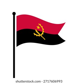 Isolated flag of Republic of Angola vector illustration. Fluttering Angola flag. Angola flagpole flag.