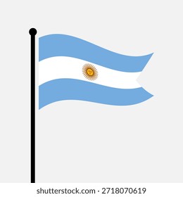 Isolated flag of Republic of Argentina vector illustration. Fluttering Argentina flag. Argentina flagpole flag.