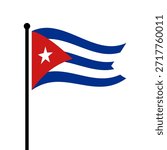 Isolated flag of The Republic of Cuba vector illustration. Fluttering Cuba flag. Cuba flagpole flag.