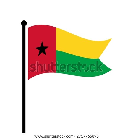 Isolated flag of The Republic of Guinea-Bissau vector illustration. Fluttering Guinea-Bissau flag. Guinea-Bissau flagpole flag.