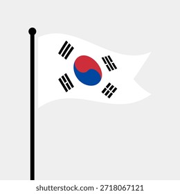 Isolated flag of Republic of Korea vector illustration. Fluttering South Korea flag. South Korea flagpole flag.