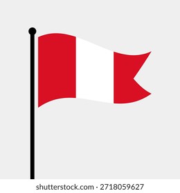 Bandera aislada de la Ilustración vectorial de la República del Perú. Aleteo de la bandera de Perú. Bandera del asta de la bandera de Perú.