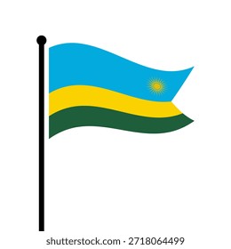 Ilustração isolada do vetor da bandeira da República de Ruanda. Bandeira de Ruanda esvoaçante. Bandeira do Ruanda.