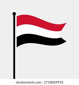 Isolated flag of Republic of Yemen vector illustration. Fluttering Yemen flag. Yemen flagpole flag.