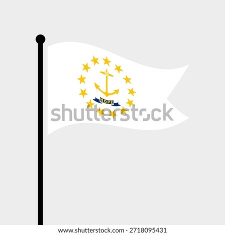 Isolated flag of Rhode Island United States vector illustration. Fluttering Rhode Island flag. America Rhode Island flagpole flag.