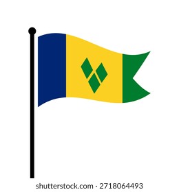 Isolated flag of Saint Vincent and the Grenadines vector illustration. Fluttering Saint Vincent and the Grenadines flag. Saint Vincent and the Grenadines flagpole flag.