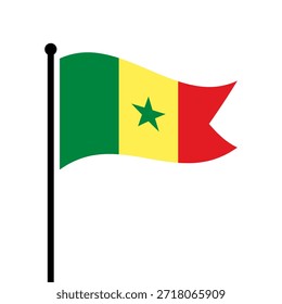 Isolated flag of Senegal vector illustration. Fluttering Senegal flag. The Republic of Senegal flagpole flag.