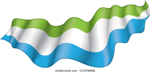 Isolated flag of Sierra Leone with waves and shadows.