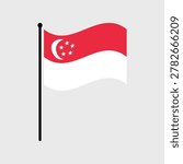 Isolated flag of Singapore vector illustration. Fluttering Singapore flag. Singapore flagpole flag.