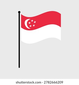 Isolated flag of Singapore vector illustration. Fluttering Singapore flag. Singapore flagpole flag.