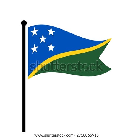 Isolated flag of Solomon Islands vector illustration. Fluttering Solomon Islands flag. Solomon Islands flagpole flag.