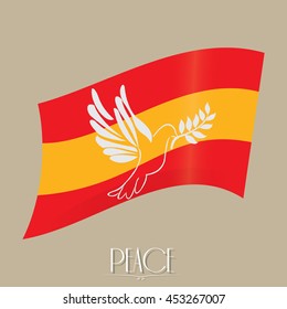 Isolated flag of Spain, pigeon, Conceptual peace, Vector illustration