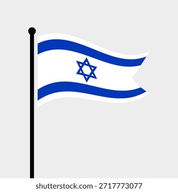 Isolated flag of The State of Israel vector illustration. Fluttering Israel flag. Israel flagpole flag.