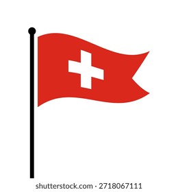 Bandera aislada de la Ilustración vectorial de la Confederación Suiza. Aleteo de la bandera de Suiza. Bandera del asta de la bandera de Suiza.