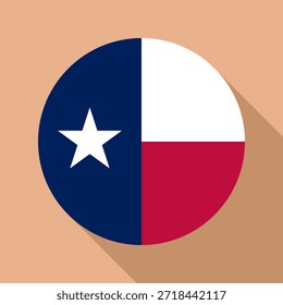 Bandera aislada de Texas. Bandera redonda de Texas. Ilustración vectorial de fondo de color de la bandera del círculo del estado de Texas.