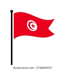 Isolated flag of Tunisia vector illustration. Fluttering Tunisia flag. Tunisia flagpole flag.