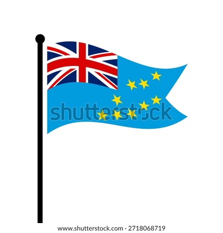 Isolated flag of Tuvalu vector illustration. Fluttering Tuvalu flag. Tuvalu flagpole flag.