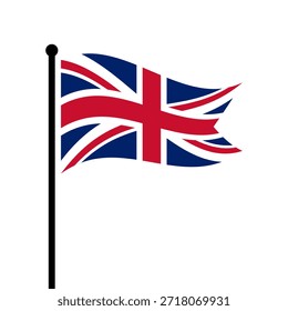 Bandera aislada de la Ilustración vectorial del Reino Unido. Bandera de Gran Bretaña revoloteando. Bandera del asta de la bandera del Reino Unido.