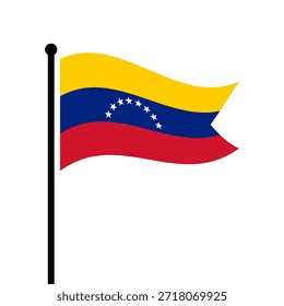 Isolated flag of Venezuela vector illustration. Fluttering Venezuela flag. Venezuela flagpole flag.