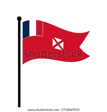Isolated flag of Wallis and Futuna vector illustration. Fluttering Wallis and Futuna flag. Wallis and Futuna flagpole flag.