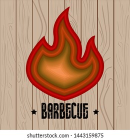Isolated flame icon on a wooden background. Barbecue - Vector