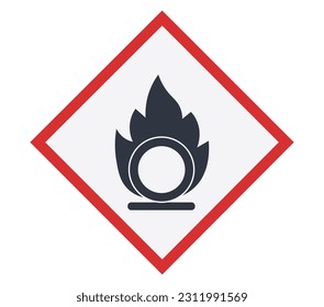 Isolated Flame Over Circle Hazard Symbol. Concept of Labelling of Chemicals.
