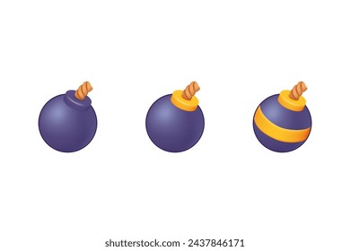 Isolated flat 3d bomb icon for game, interface, sticker, app. The sign in a cartoon style for match 3, arcade, rpg. The dynamite sprite for craft element in hyper casual mobile game