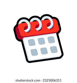 Isolated flat 3d calendar icon for game, interface, sticker, app. The sign in a cartoon style for match 3 or hyper casual. The sprite can be used like a craft element in hyper casual mobile game