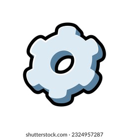 Isolated flat 3d cog icon for game, interface, sticker, app. The sign in a cartoon style for match 3 or hyper casual. The sprite can be used like a craft element in hyper casual mobile game