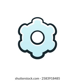 Isolated flat 3d cog icon for game, interface, sticker, app. The sign in a cartoon style for match 3, arcade, rpg. The settings sprite for craft element in hyper casual mobile game