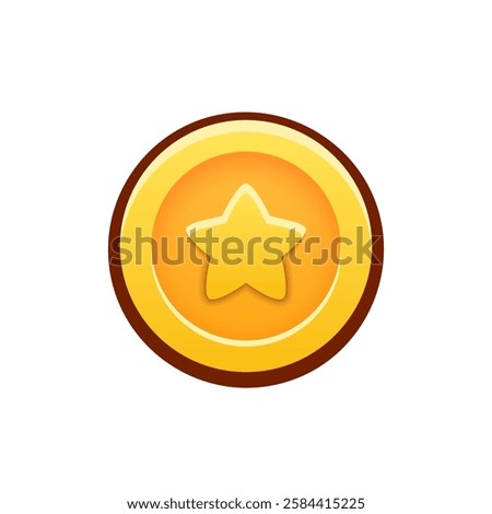 Isolated flat 3d coin with a star icon for game, interface, sticker, app. The sign in a cartoon style for match 3, arcade, rpg. The money sprite for craft element in hyper casual mobile game